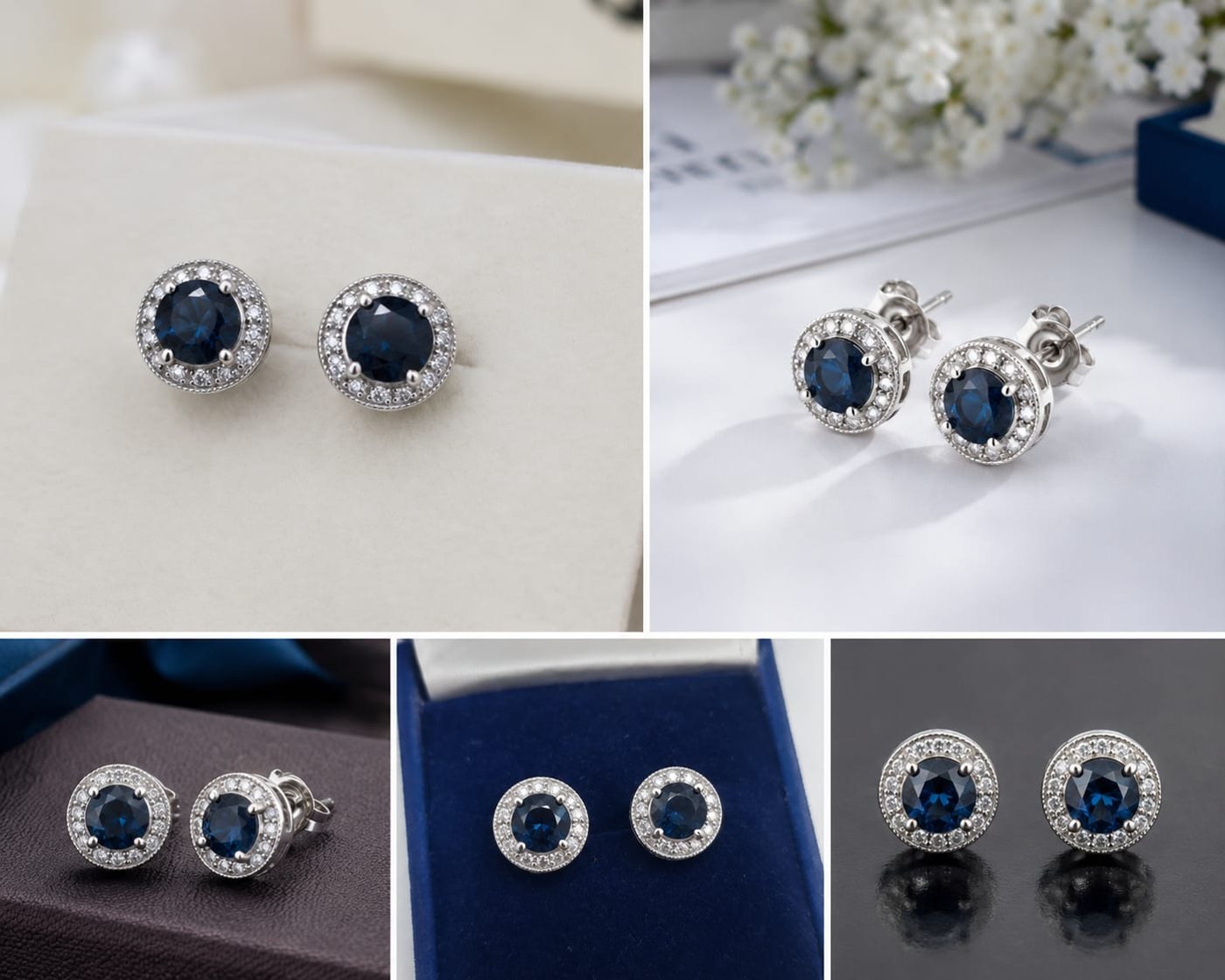 Blue Topaz Halo Stud Earrings